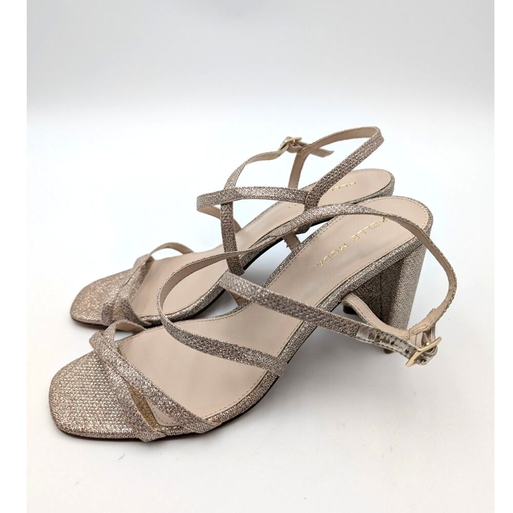 Pelle Moda Noreen Strappy Block Heels Women's Gold Glitter Size US8.5M EU39